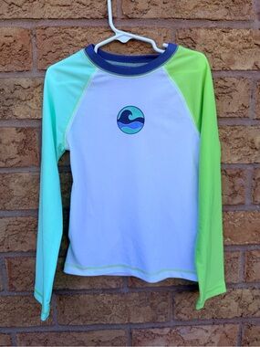 🌿10/$25 • George Kids Long Sleeve Rashguard - White with Aqua & Lime